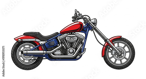 Red and Black Motorcycle Side View.