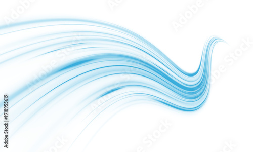 Neon laser blue line streak, city road, highway traffic. Light motion forms futuristic energy trail, speed with glowing wave. Strong wind, whirlwind. Flow cool liquid water. Vector png illustration. 