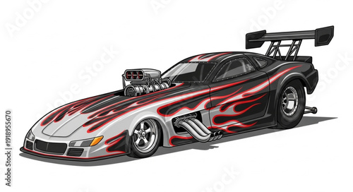 Racing Dragster Car with Flames.