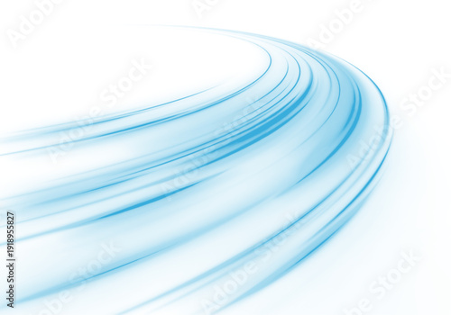 Glowing neon laser motion line sweep along city road, highway traffic. Blue light trail speed, motion, energy while creating futuristic wave. Flow cool water turns liquid ice. Vector png illustration