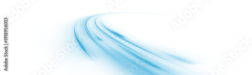 Neon laser blue line streak, city road, highway traffic. Light motion forms futuristic energy trail, speed with glowing wave. Strong wind, whirlwind. Flow cool liquid water. Vector png illustration. 