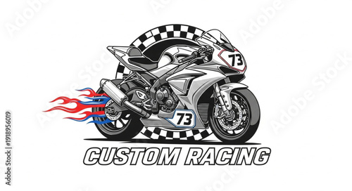 Racing Motorcycle with Checkered Flag Design.