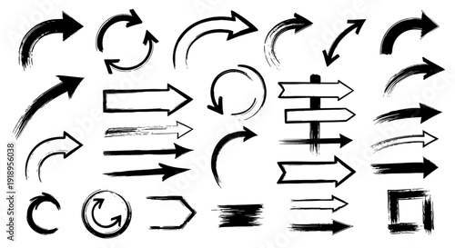 Hand Drawn Arrows and Circular Refresh Symbols Collection in Black Ink