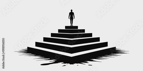 Silhouette Ascending Stairway to Success: Symbolic Journey of a Person Achieving Goals, Leadership, and Excellence in Business, Overcoming Challenges, and Climbing the Corporate Ladder with Determinat