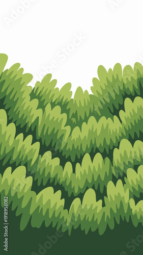 Stylized Green Bushes Border in Garden Backdrop: Fresh Spring Growth, Cartoon Nature Illustration for Children's Book Scene, Backyard Plants, Landscaping Design Element, Foliage Texture, Ecotourism Po