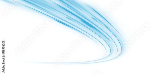 Futuristic neon laser blue lines flow through city road, highway traffic. Light motion wave produces energy speed, leaving glowing trail. Flow cool water turns into liquid ice. Vector png illustration