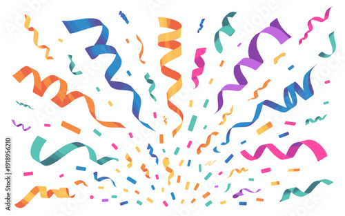 Confetti Celebration Background for Anniversary Events: Streamers Delight in Carnival Atmosphere, Party Supplies for Birthday Bash, Festive Graphic for Holiday Design, Celebration Invitation Template,