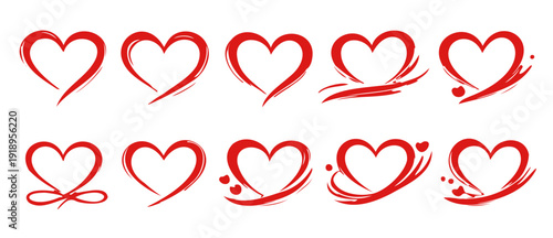 Red brush stroke heart SVG icon set, editable scalable vector for wedding invites, greeting cards, social media, stickers and romantic branding