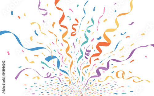 Celebratory Confetti Explosion: Joyful Celebration with Colorful Streamers Bursting Forth for Birthday Parties and Festive Events, a Dynamic and Energetic Design with Cheerful Confetti Rain, Perfect f