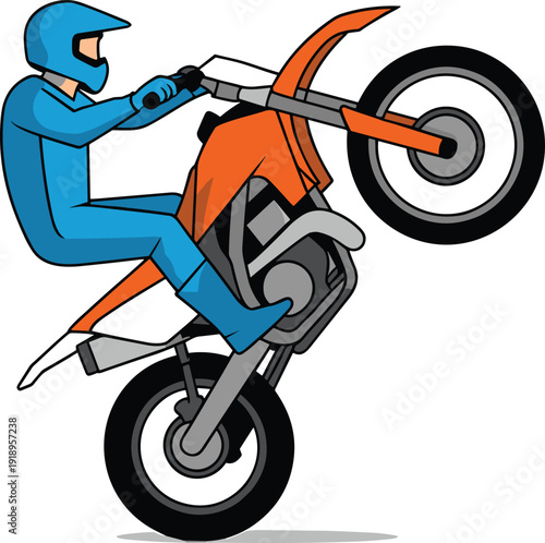 motorcycle, stunt, rider, wheelie, vector, illustration, motocross, extreme, sport, bike, action, racing, helmet, freestyle, cartoon, design, clipart, isolated, speed, graphic