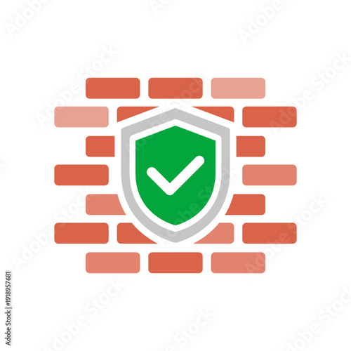 Cyber security firewall. Flat color style.