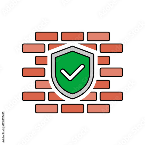 Cyber security firewall. Lineal color style.