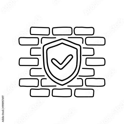 Cyber security firewall. Hand drawn style.