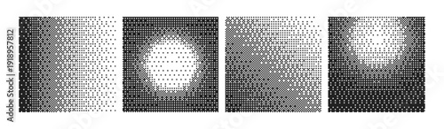 Abstract y2k Pixel poster set. Halftone gradation effect. Graphic gradient black white design elements. Bitmap effect. Bold brutalist card. Vector Illustration with dither texture.