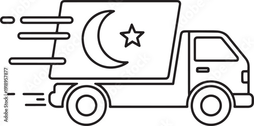 Delivery truck with crescent moon and star symbol overnight shipping
