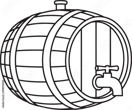 Authentic French winery wooden wine barrel with integrated tap, aged and weathered, evoking tradition and craftsmanship in winemaking.