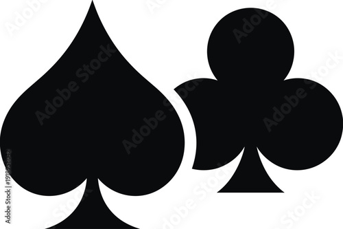 Playing card suit silhouette vector illustration set, spade and club icons, decorative artwork, casino graphics, and game motifs
