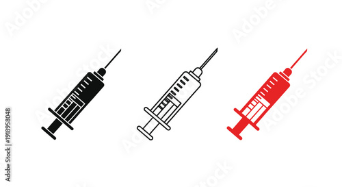 Three syringe icons in varying colors black outline and red
