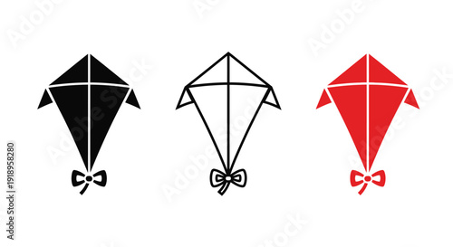 Three kite illustrations in varying colors and styles are displayed
