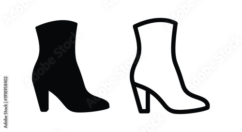 Two boots one black and one white depicted in a simple outline style
