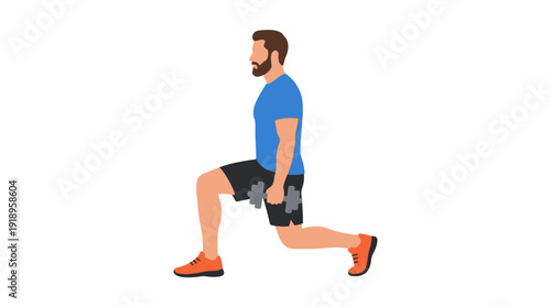 Man Doing Lunge Dumbbells d flat vector isolated white background