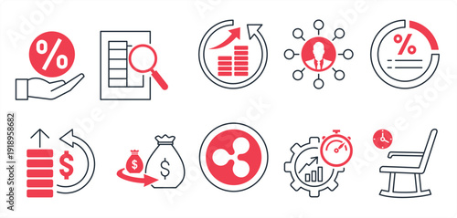 mix icons as return on investment ripple roi in red color