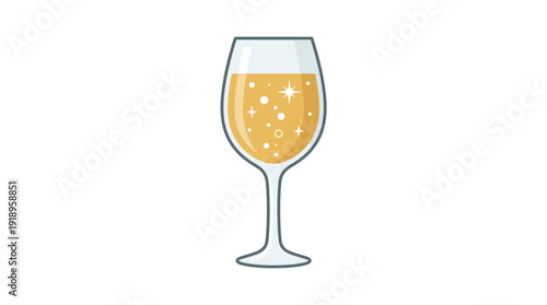 Wine Glass Sparkling Beverage d flat vector isolated white background