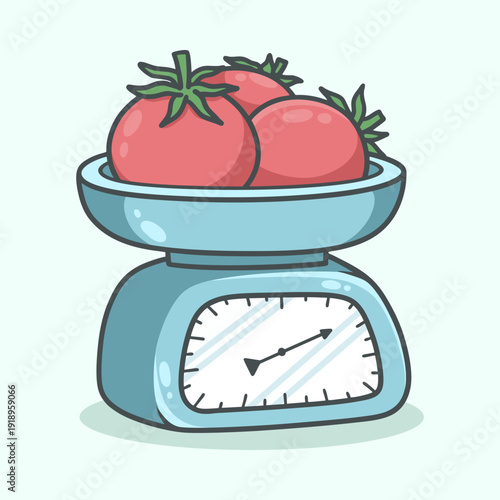 Tomatoes on a Kitchen Scale Illustration for Icon, sticker and other uses, hand drawn vector