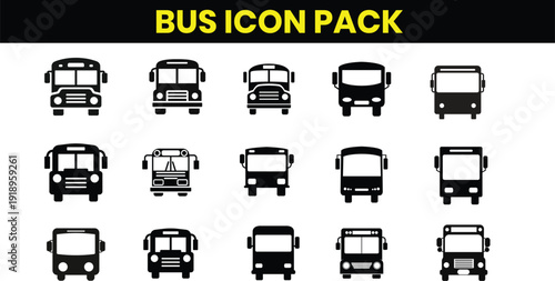 Bus Icon Pack – Set of Outline Linear Icons, Editable Vector Stroke Collection