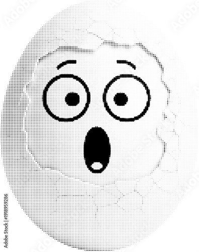 A surprised cartoon face with a shocked expression on a white background