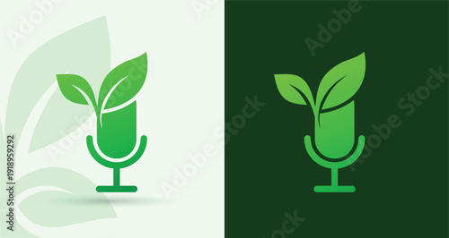    Microphone leaf eco logo podcast media voice broadcast audio green sustainable communication icon
