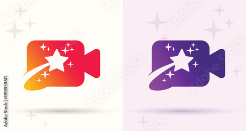    Camera star swoosh logo media video recording production studio creative brand icon
