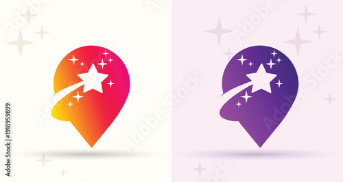    Location pin star swoosh logo map marker navigation travel destination brand icon
