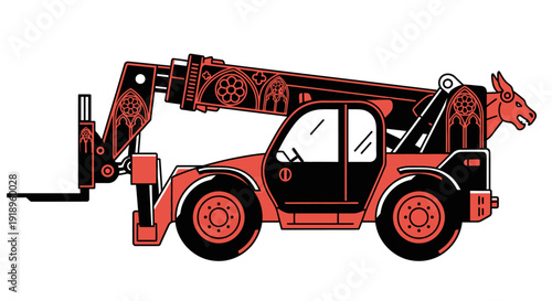 Telehandler with gothic design elements and gargoyle detail