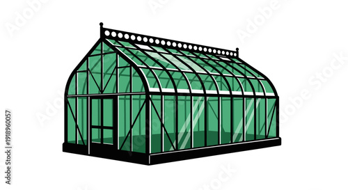 Classic Victorian style greenhouse on a white background.