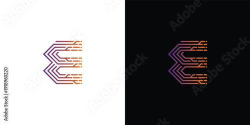 The letter 'E' logo is formed from digital circuit lines on a white or black background. It represents electronics, engineering, energy, efficiency, and the digital age.