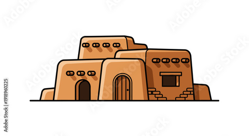 Traditional Adobe Building Vector Illustration