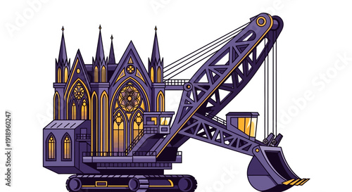 Gothic Cathedral Excavator - Surreal Concept Art Illustration