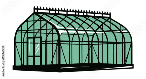 Illustration of a Victorian glass greenhouse on a white background
