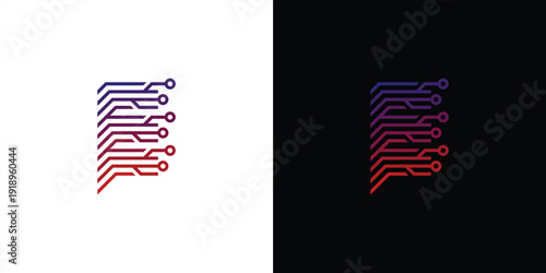 The letter 'E' logo is formed from digital circuit lines on a white or black background. It represents electronics, engineering, energy, efficiency, and the digital age.