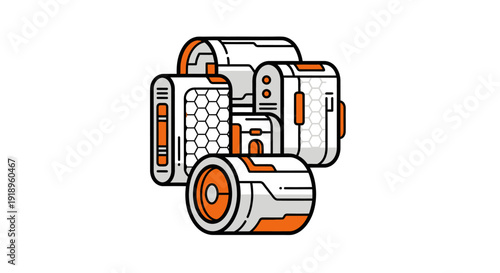 Isolated vector illustration of futuristic mechanical parts and sci-fi equipment