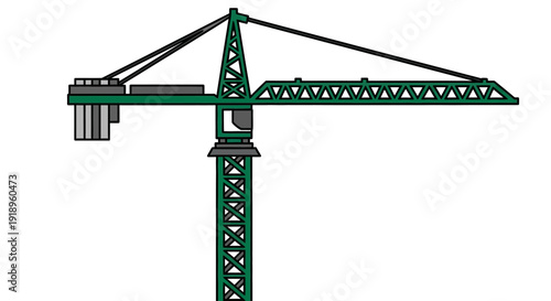 Vector illustration of a green tower crane isolated on white.