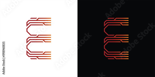 The letter 'E' logo is formed from digital circuit lines on a white or black background. It represents electronics, engineering, energy, efficiency, and the digital age.
