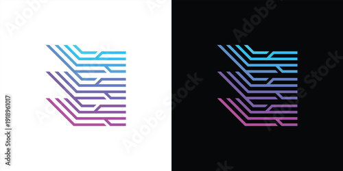 The letter 'E' logo is formed from digital circuit lines on a white or black background. It represents electronics, engineering, energy, efficiency, and the digital age.