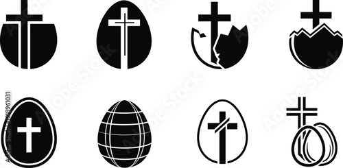 Silhouette of various shield and cross emblems in black and white