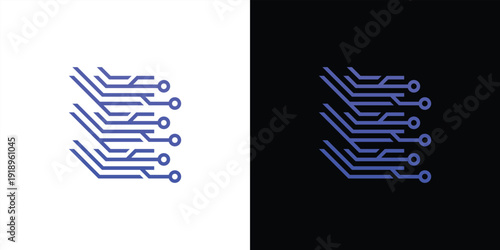 The letter 'E' logo is formed from digital circuit lines on a white or black background. It represents electronics, engineering, energy, efficiency, and the digital age.