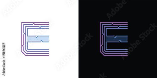The letter 'E' logo is formed from digital circuit lines on a white or black background. It represents electronics, engineering, energy, efficiency, and the digital age.