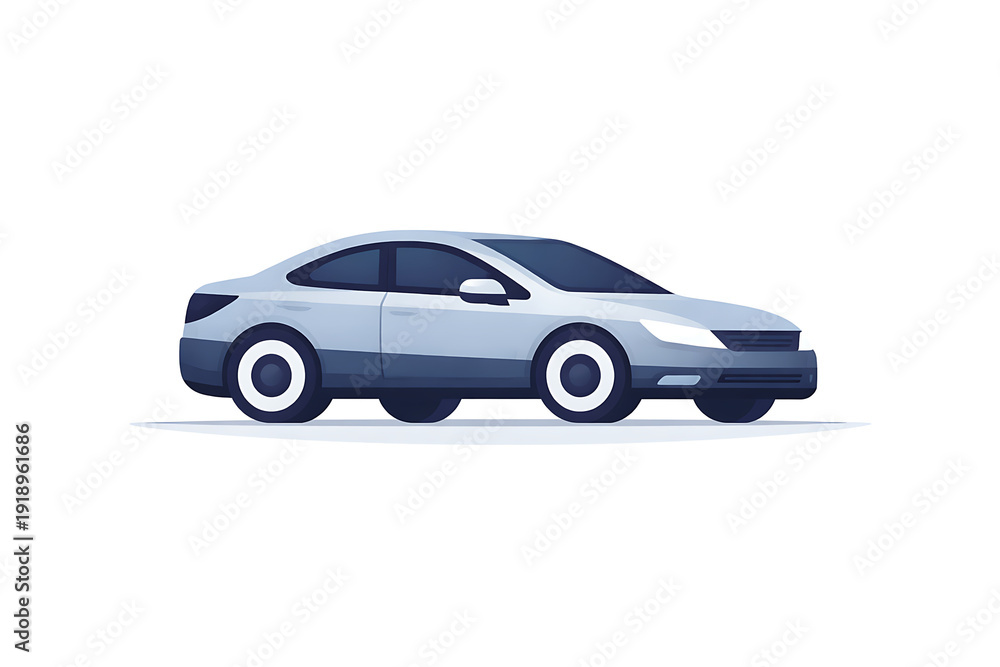 Fototapeta premium Stylized Light Blue Car on White Background