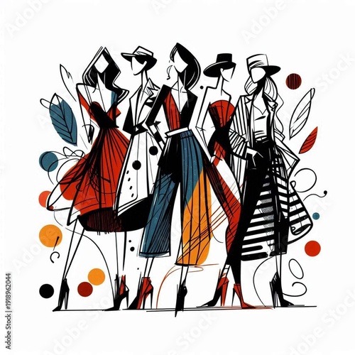 cartoon abstract ink sketch fashion models background