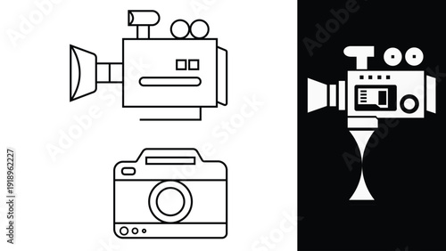 Professional DSLR camera and studio microphone setup for content creation workspace